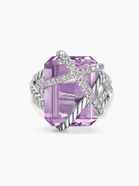 David Yurman Twisted Cable X‑Wrap Purple Gem Statement Ring Size 8